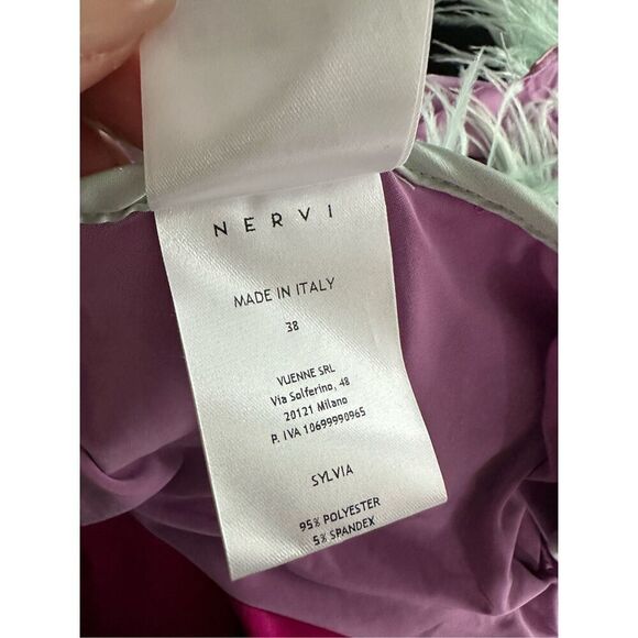 NWT Nervi Sylvia Wisteria One Shoulder Cutout Feather Trim Dres Purple Size IT 3 - Picture 13 of 13